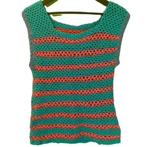 Vintage 70’s bright knit crochet sleeveless top vest